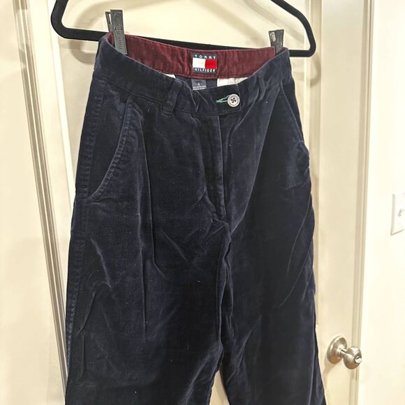 Vintage Y2K Tommy Hilfiger Womens 4/30 Velvet Pants Navy Blue Wide Leg Fit - Picture 2 of 12